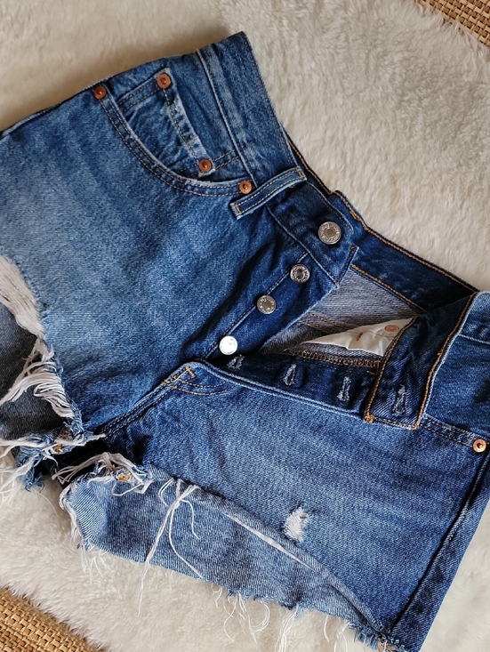 Levi's Denim - Levi's Dark Blue Distressed Denim Cutoff Shorts